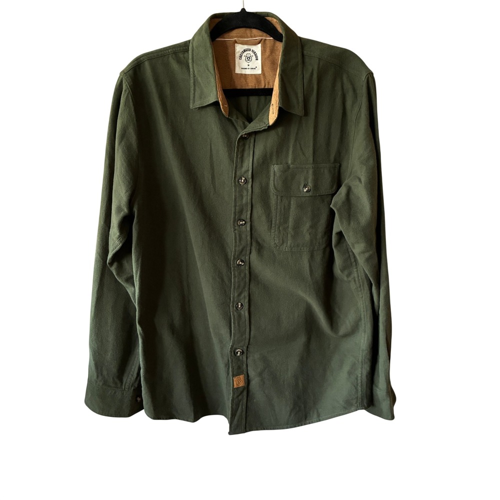 Dubinik Flannel Shirt Mens M Green Excellent‎ Corduroy Collar Cotton H144